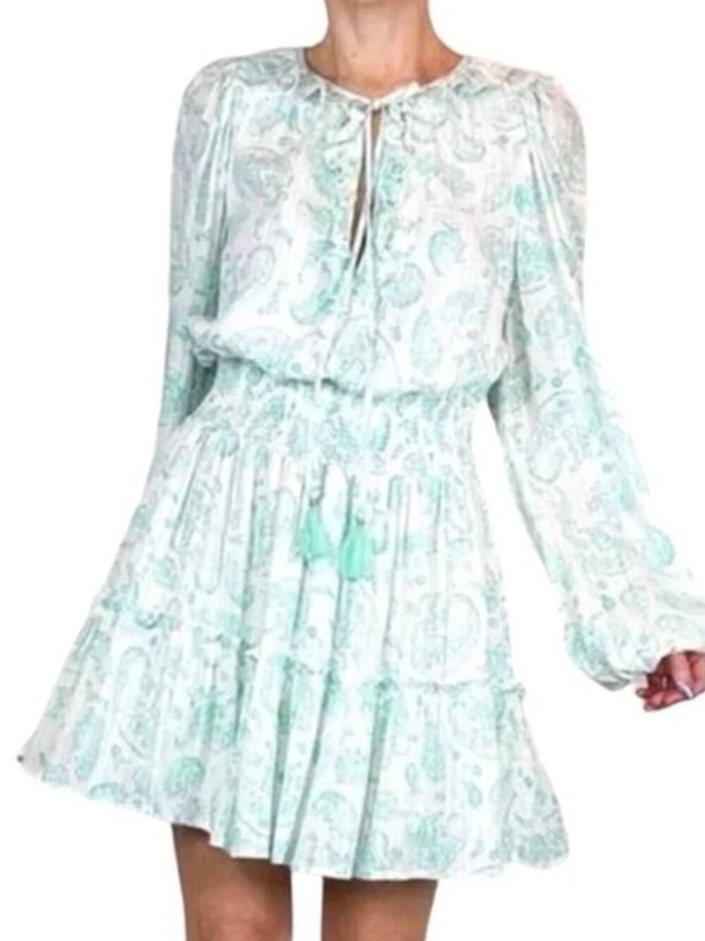 House Of Harlow 1960 Paisley Ajay Ruffle Long Sleeve Mini Dress